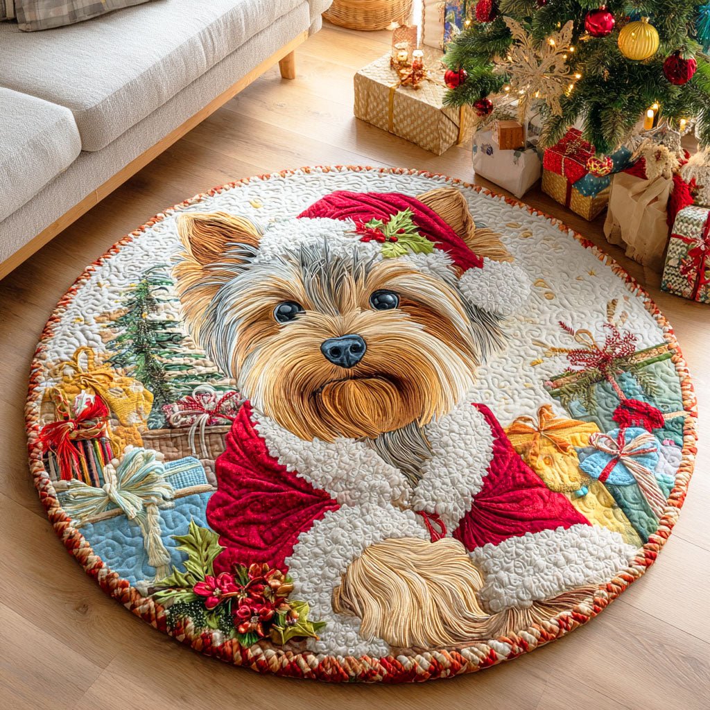 Tiny Santa Christmas Round Mat Rug - washable non-slip printed rug