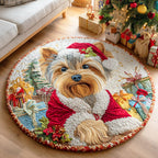 Tiny Santa Christmas Round Mat Rug - washable non-slip printed rug