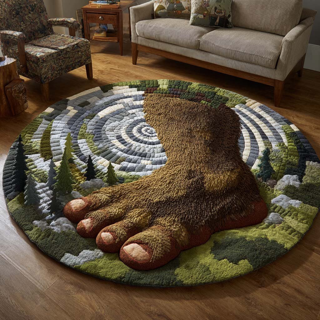 Titan Footprint Round Mat Rug - washable non-slip printed rug