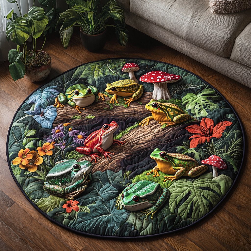 Toadally Adorable Round Mat Rug - washable non-slip printed rug
