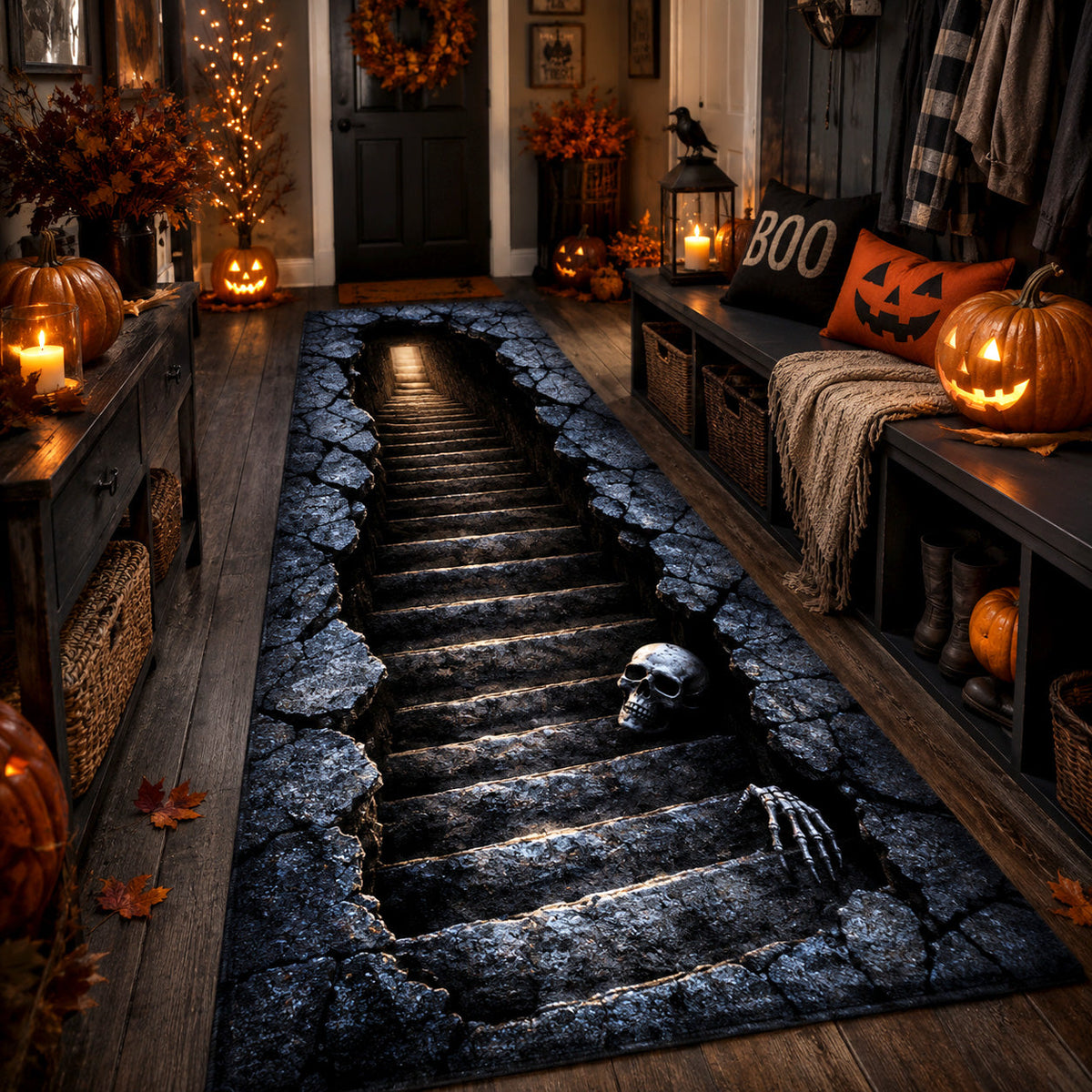 Tomb Descent Runner Rug - Nature Design | Serene Runner Rug (Design 1) - washable non-slip printed rug