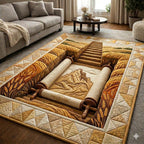 Torah Blessing area rug in a living room