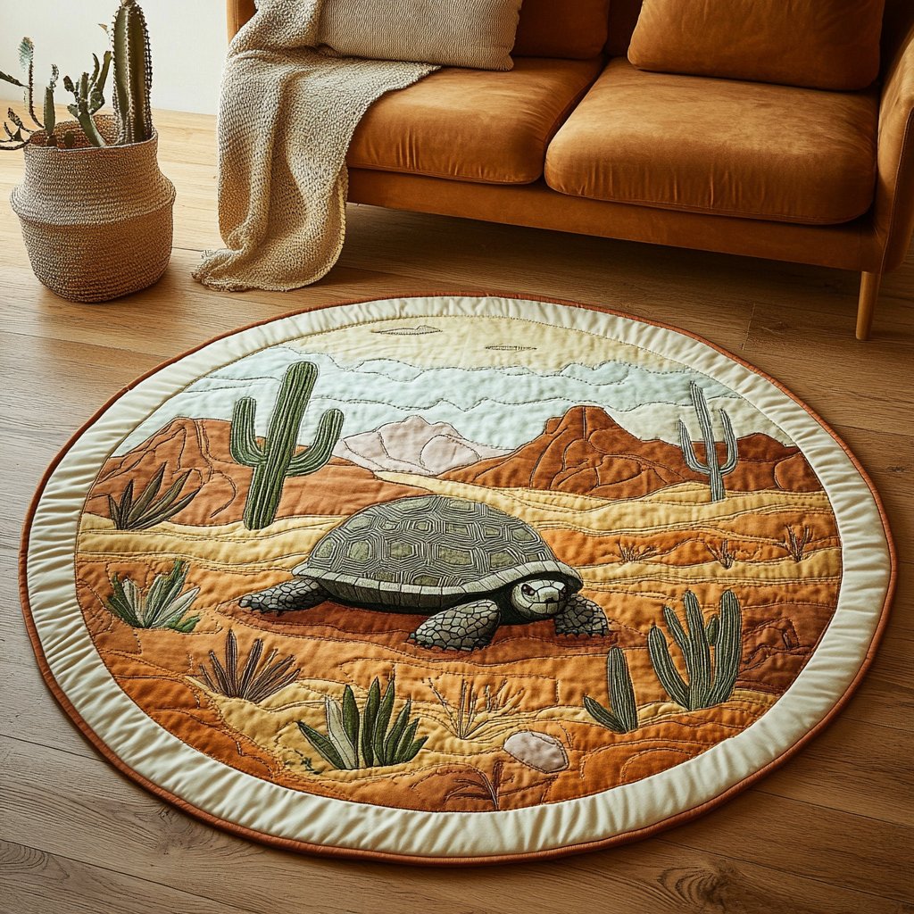 Tortoise Journey Round Mat Rug - washable non-slip printed rug