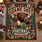 Touchdown Bear area rug in a living room