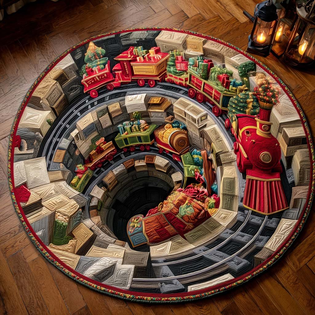 Toy Train Tunnel Round Mat Rug - washable non-slip printed rug