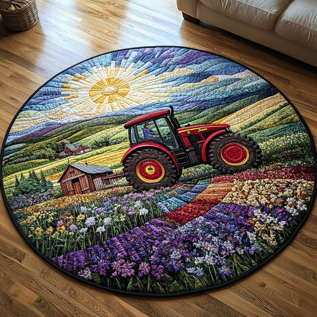 Tractor Dreams Round Mat Rug - washable non-slip printed rug