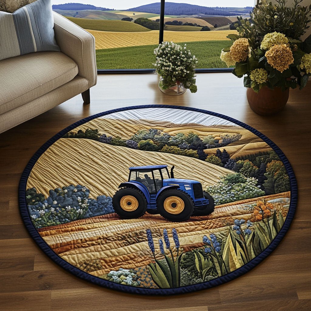 Tractor Landscape Round Mat Rug - washable non-slip printed rug