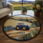 Tractor Landscape Round Mat Rug - washable non-slip printed rug