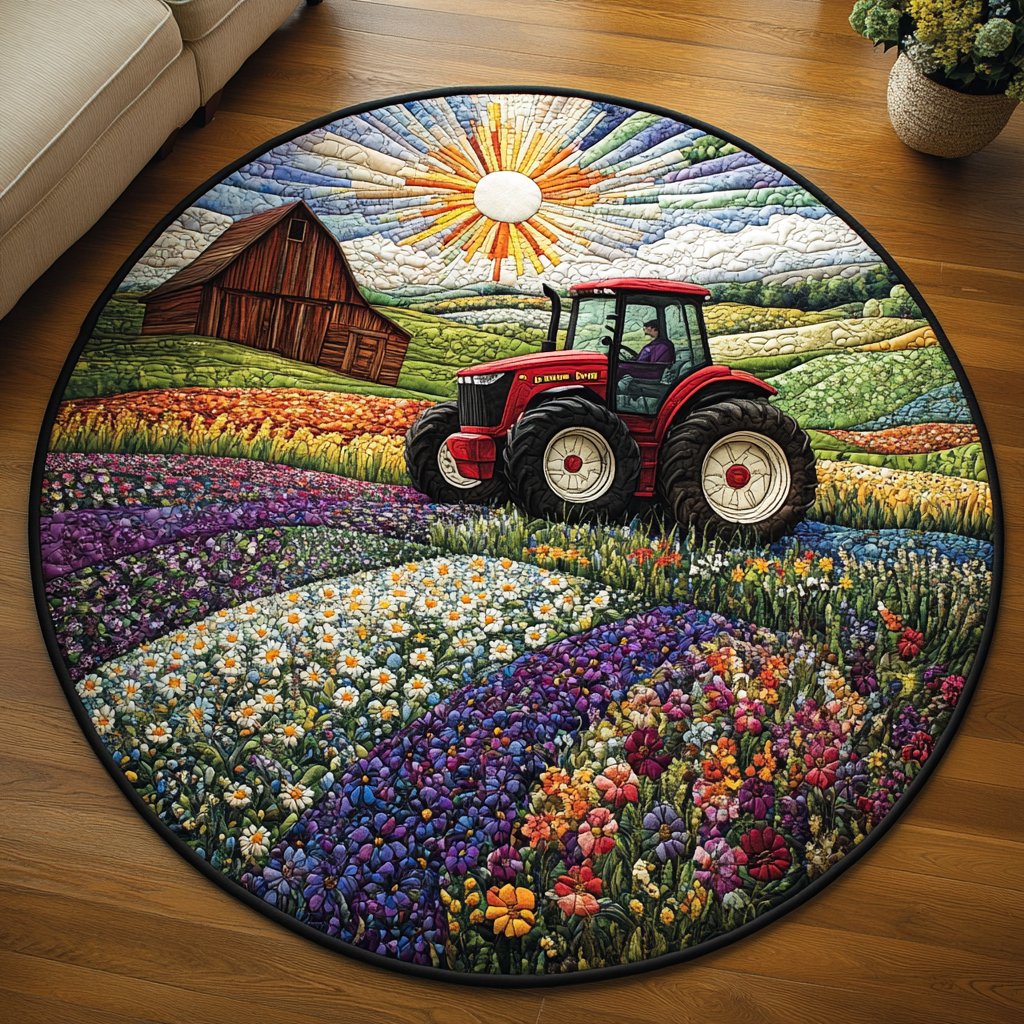 Tractor Life Round Mat Rug - washable non-slip printed rug