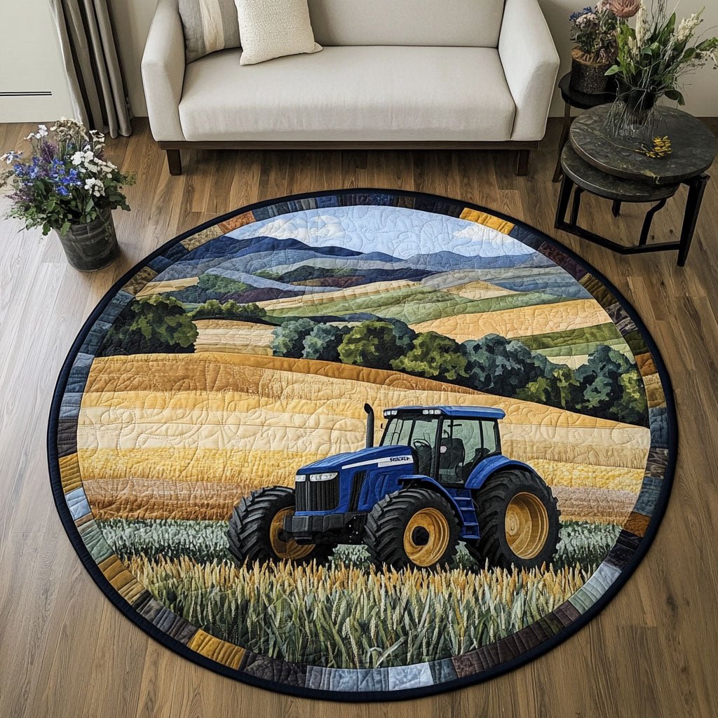 Tractor Pathway Round Mat Rug - washable non-slip printed rug