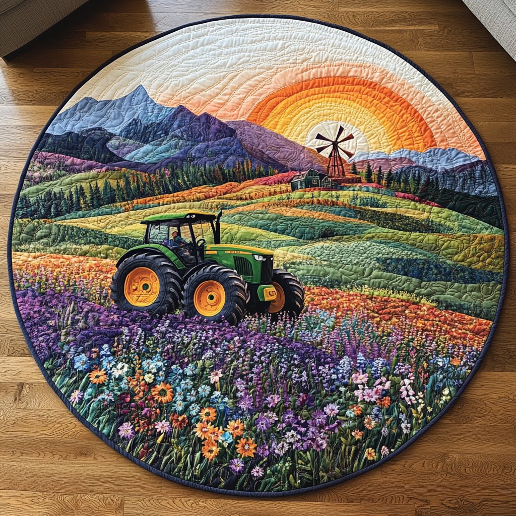 Tractor Trails Round Mat Rug - Nature Design | Serene Home Decor