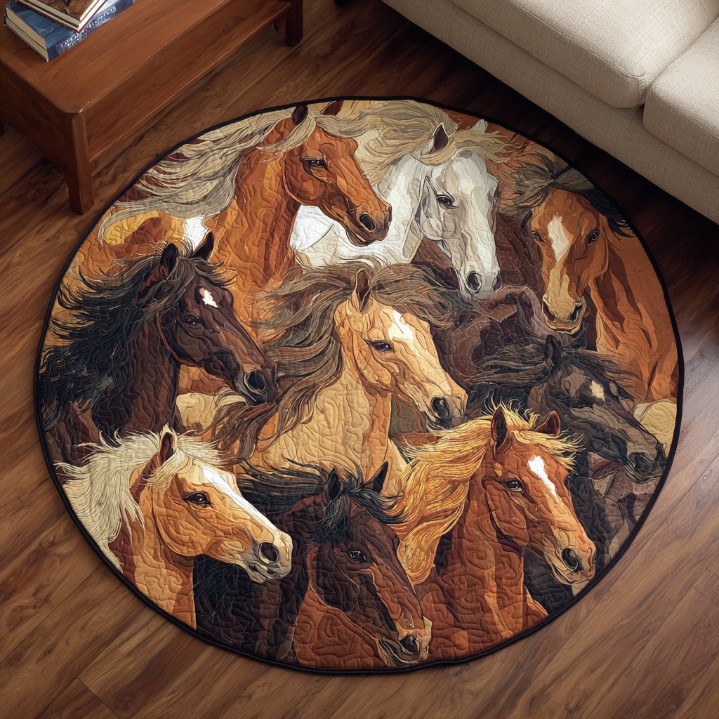 Trail Horse Round Mat Rug - washable non-slip printed rug