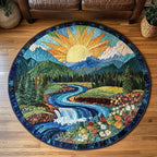 Tranquil Flow Round Mat Rug - washable non-slip printed rug
