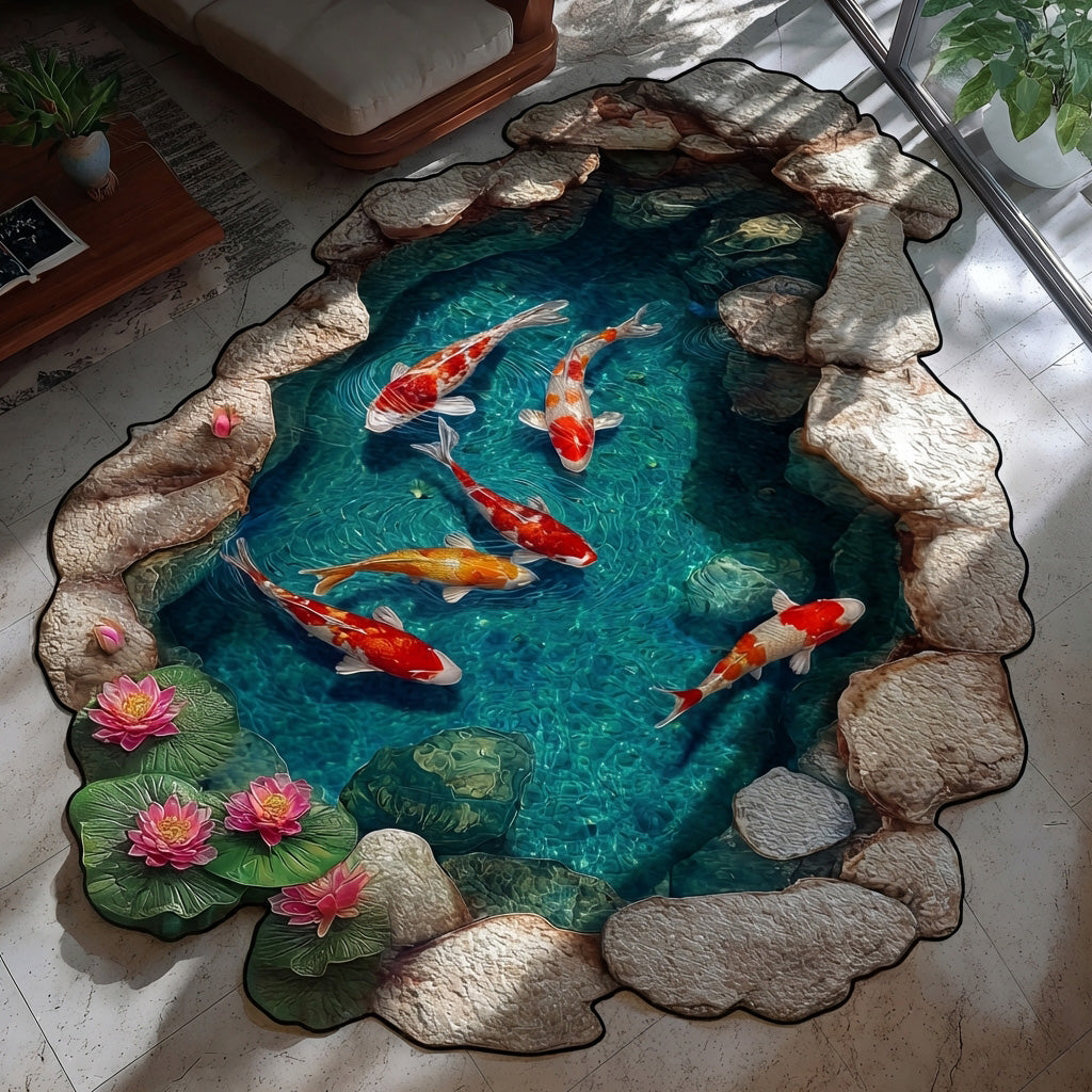 Tranquil Pool Custom Shape Area Rug - Nature Design | Die-Cut Non-Slip Rug - washable non-slip printed rug