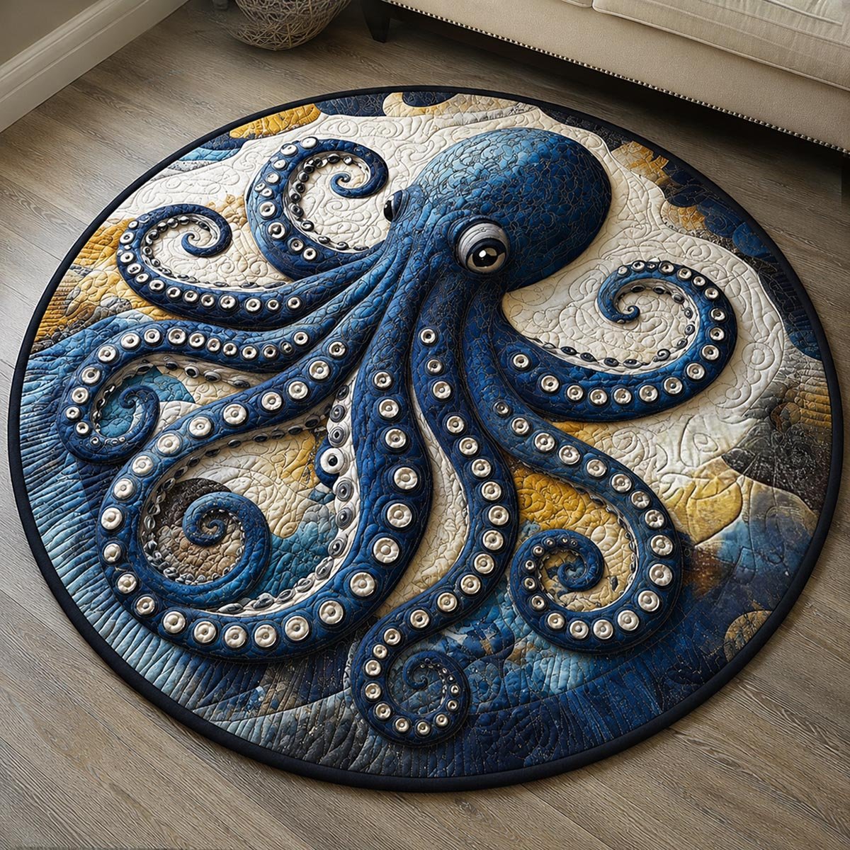 Tranquil Tentacles Round Mat Rug - washable non-slip printed rug