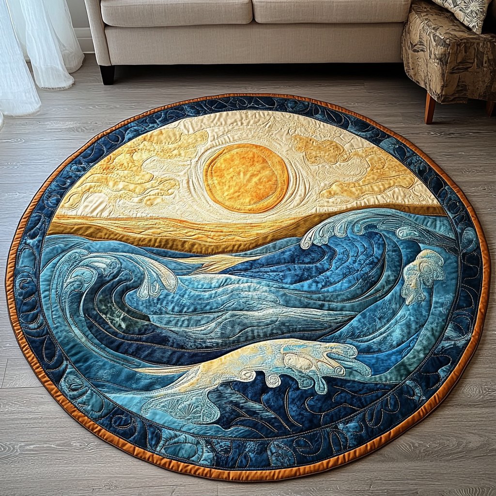 Tranquil Tides Round Mat Rug - washable non-slip printed rug