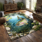 Tranquil Trout area rug in a living room