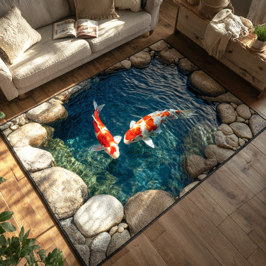 Tranquil Waters area rug in a living room