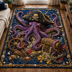Treasure Sea Kraken area rug in a living room