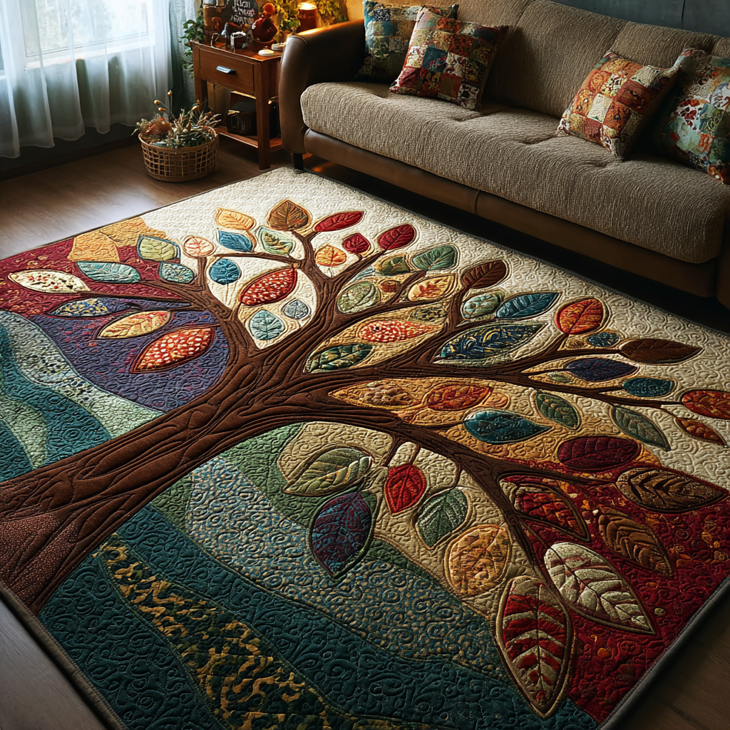 Tree Harmony area rug in a living room