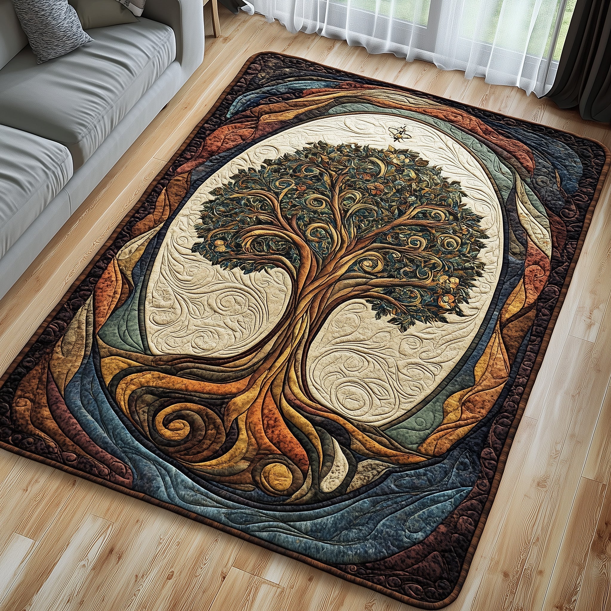 Tree Of Life area rug in a living room