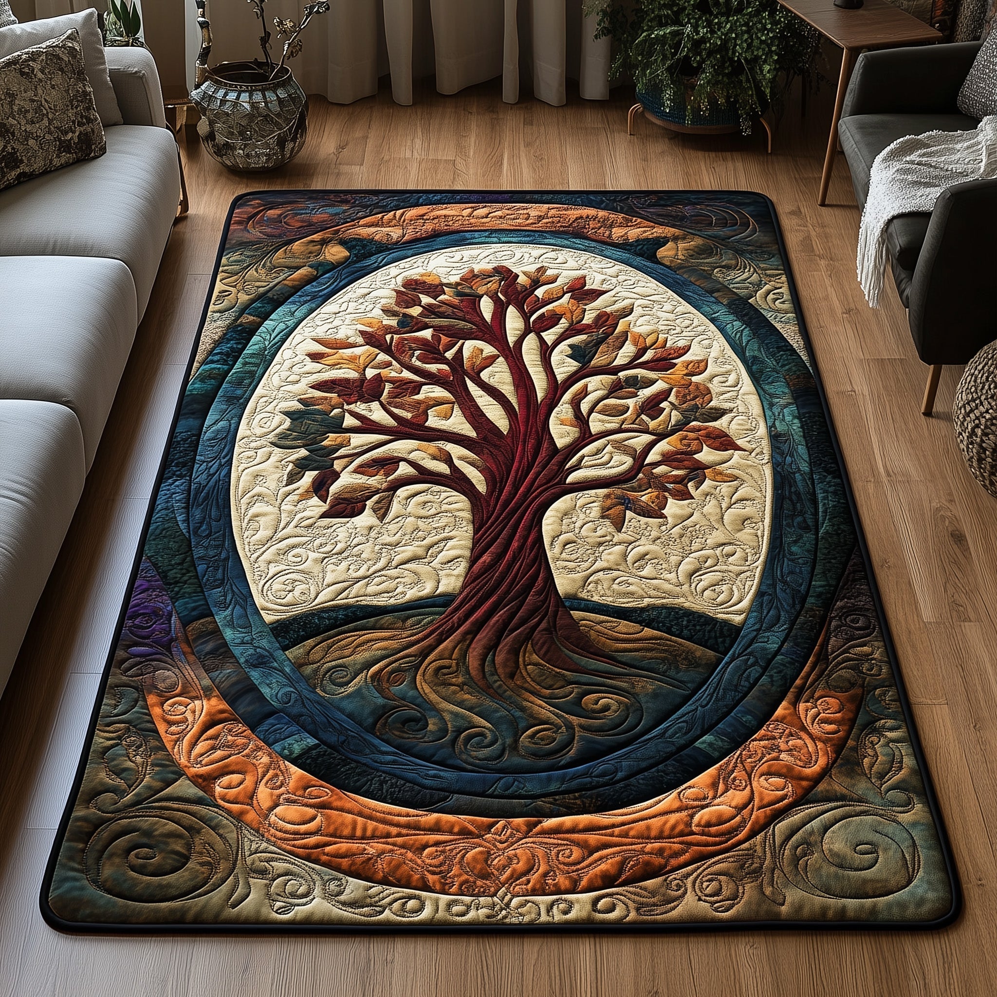 Tree Of Life area rug in a living room