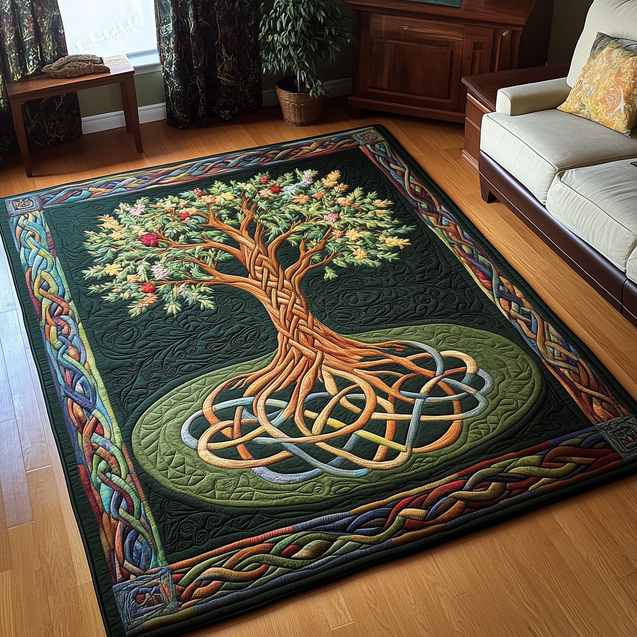 Tree Of Life area rug in a living room