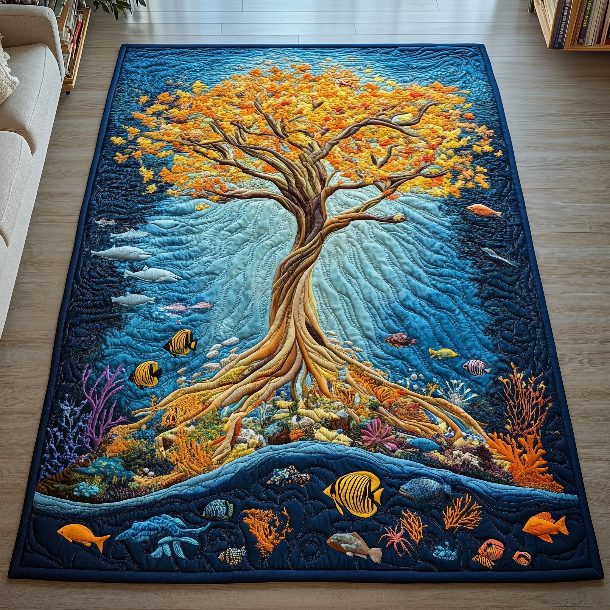 Tree Of Life area rug in a living room