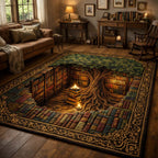 Tree of Books area rug in a living room