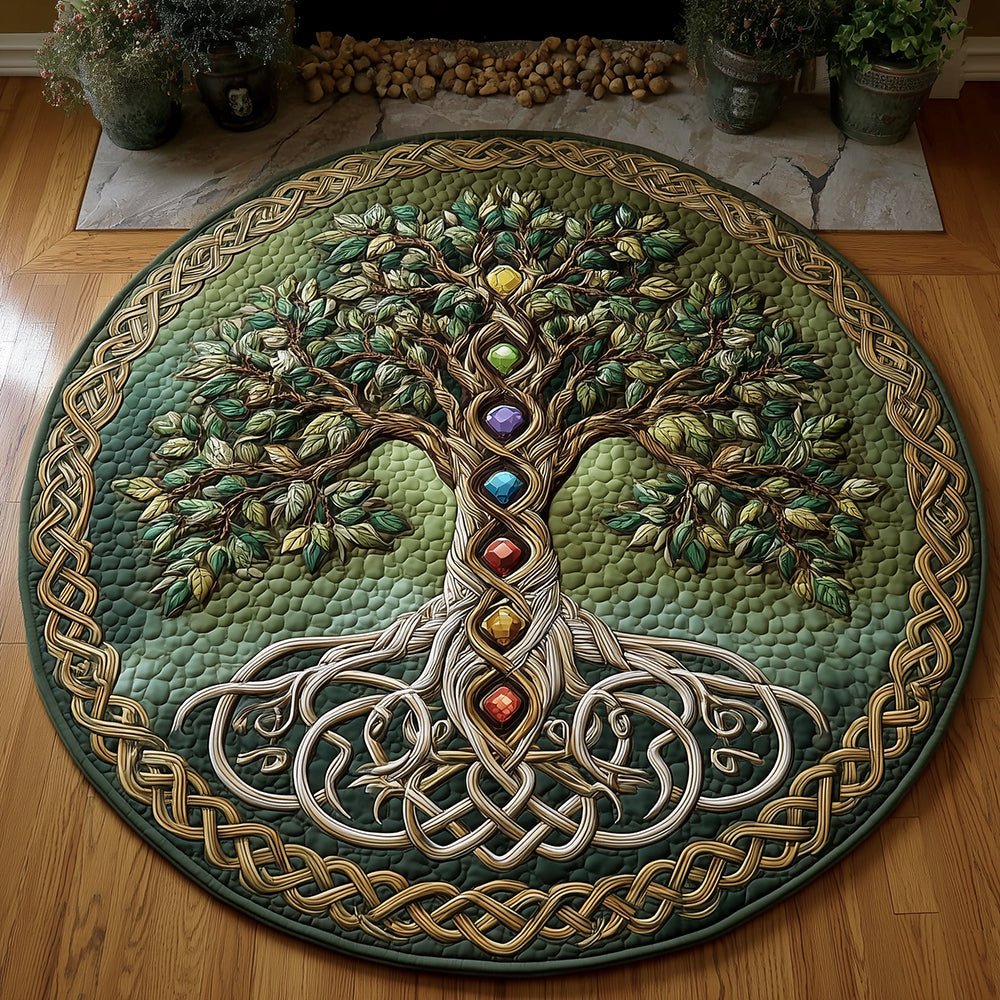 Tree of Chakras Round Mat Rug - washable non-slip printed rug