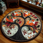Tree of Foxes Round Mat Rug - washable non-slip printed rug
