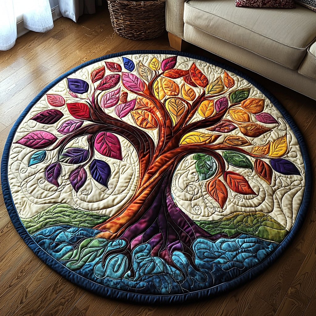 Tree of Light Round Mat Rug - washable non-slip printed rug