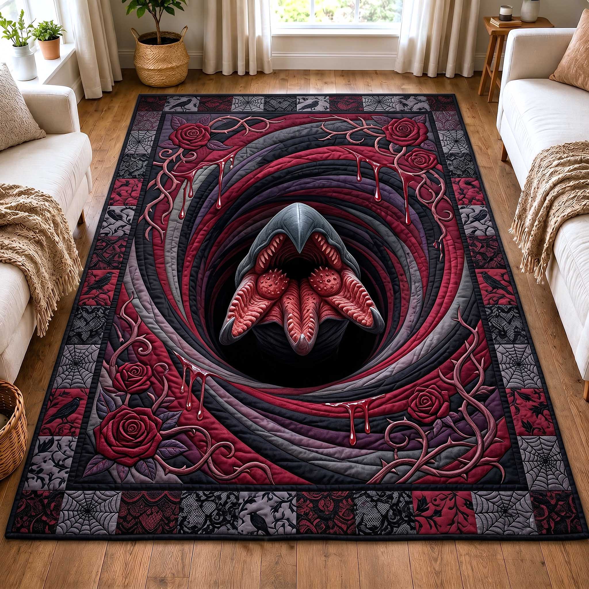 Tremors Graboid area rug in a living room