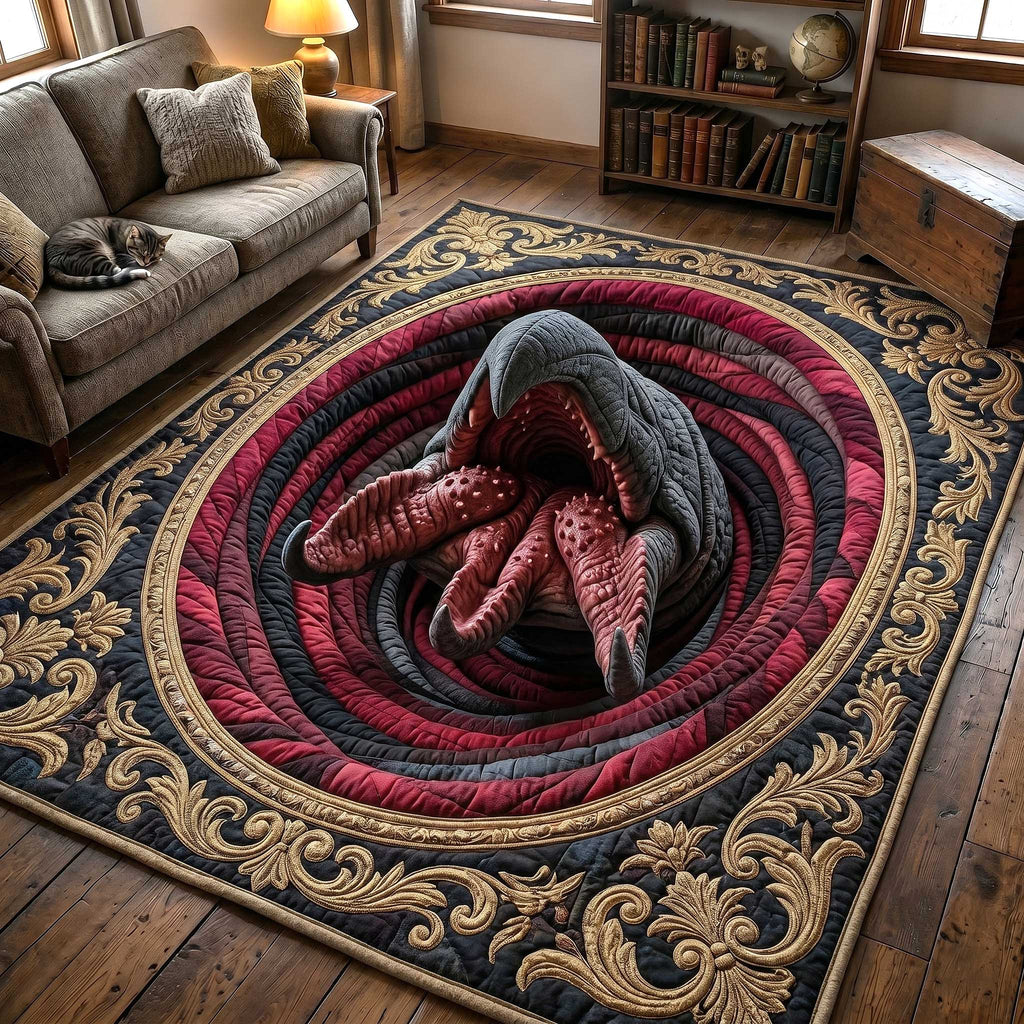 Tremors Graboid area rug in a living room