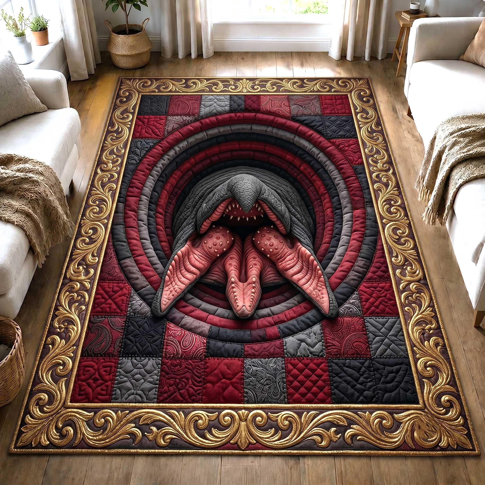 Tremors Graboid area rug in a living room