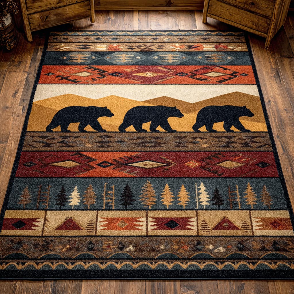 Tribal Bear area rug in a living room