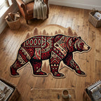 Tribal Bear Custom Shape Area Rug - Cute Animal Design | Die-Cut Non-Slip Rug - washable non-slip printed rug