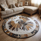 Tribal Eagle Round Mat Rug - washable non-slip printed rug