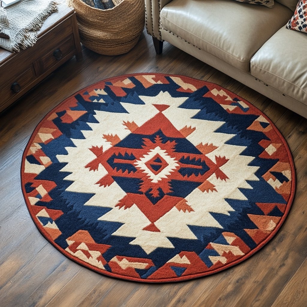 Tribal Echo Round Mat Rug - washable non-slip printed rug