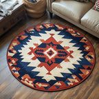 Tribal Echo Round Mat Rug - washable non-slip printed rug