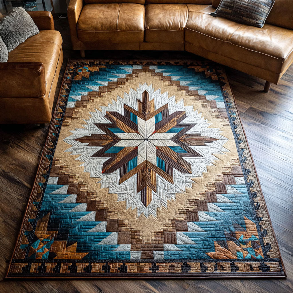 Tribal Geometry area rug in a living room