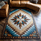 Tribal Geometry area rug in a living room