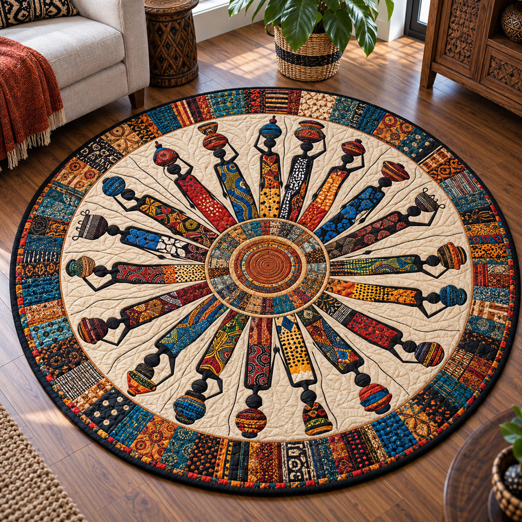 Tribal Grace Round Mat Rug - Nature Design | Serene Home Decor - washable non-slip printed rug