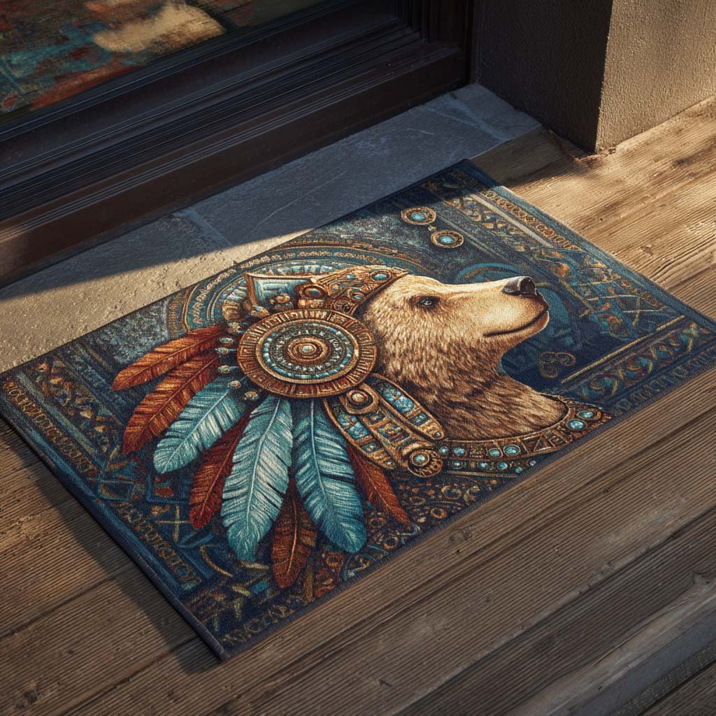 Tribal Guardian Bear Doormat - Cute Animal Design | Printed Welcome Doormat