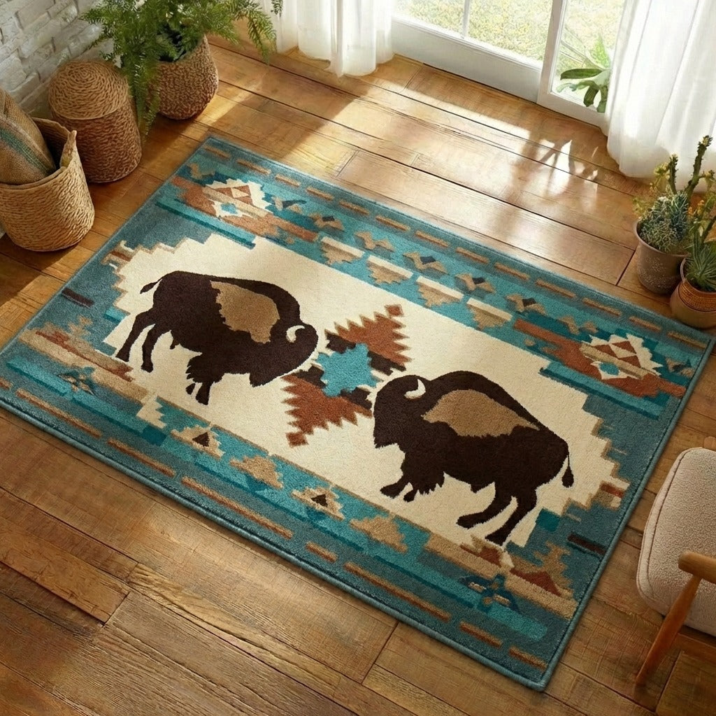 Tribal Harmony area rug in a living room