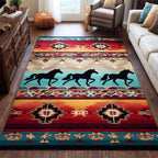 Tribal Horse area rug in a living room