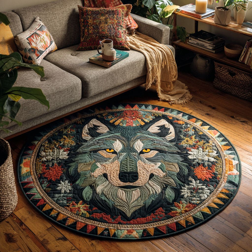 Tribal Howl Round Mat Rug - washable non-slip printed rug