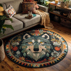 Tribal Howl Round Mat Rug - washable non-slip printed rug
