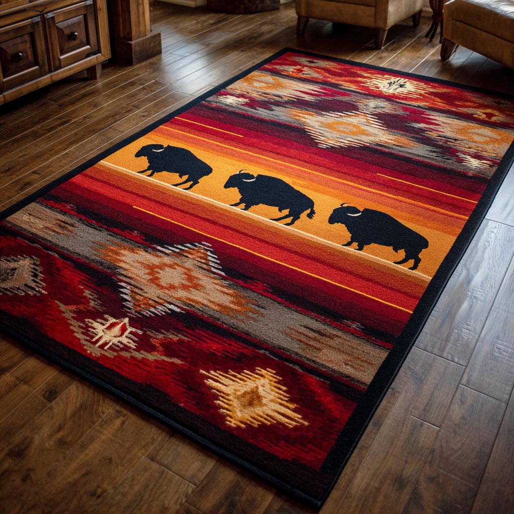 Tribal Moose area rug in a living room