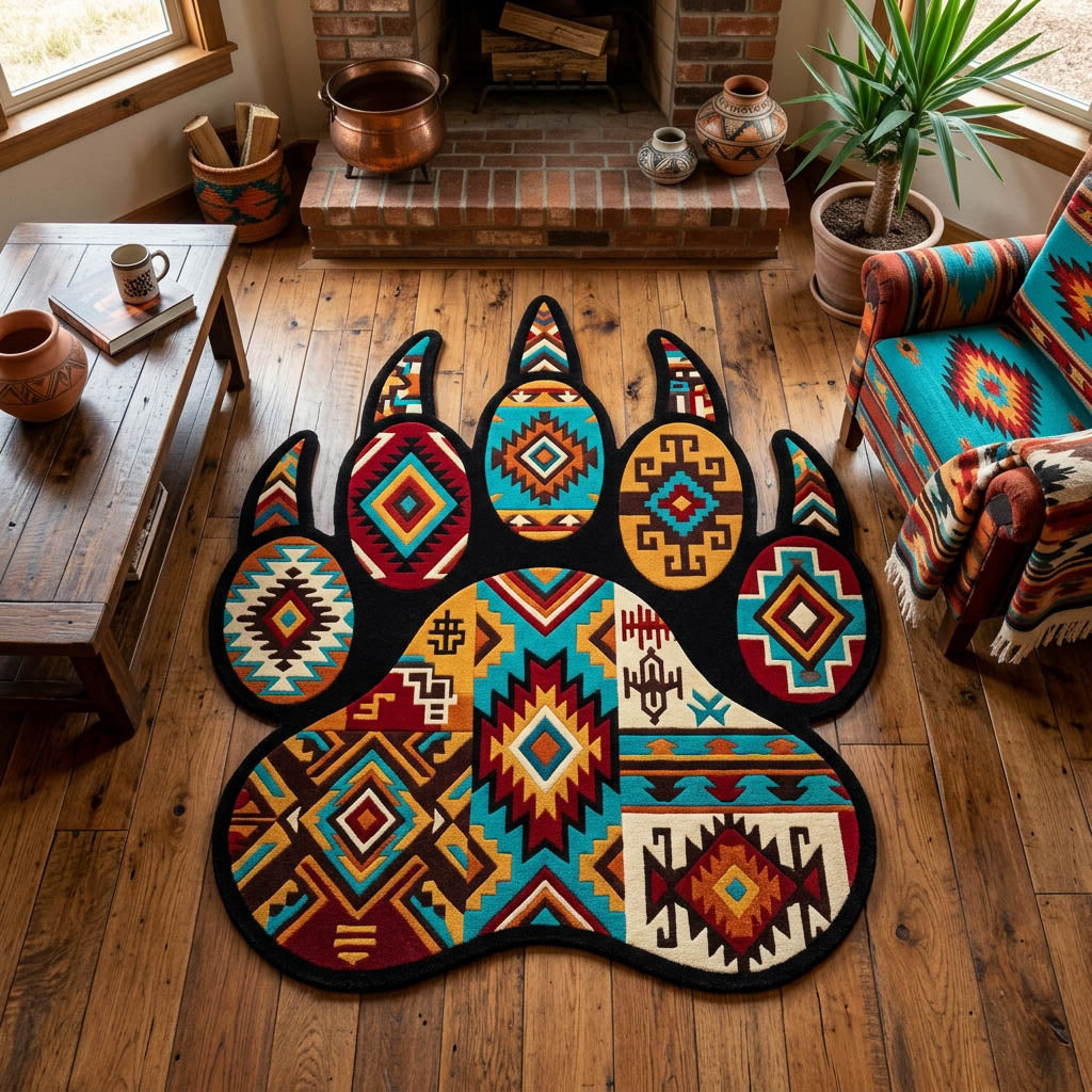 Tribal Paw Custom Shape Area Rug - Cute Animal Design | Die-Cut Non-Slip Rug - washable non-slip printed rug